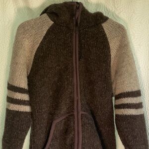 Men's Brown and Cream Hooded Jacket 100 percent wool